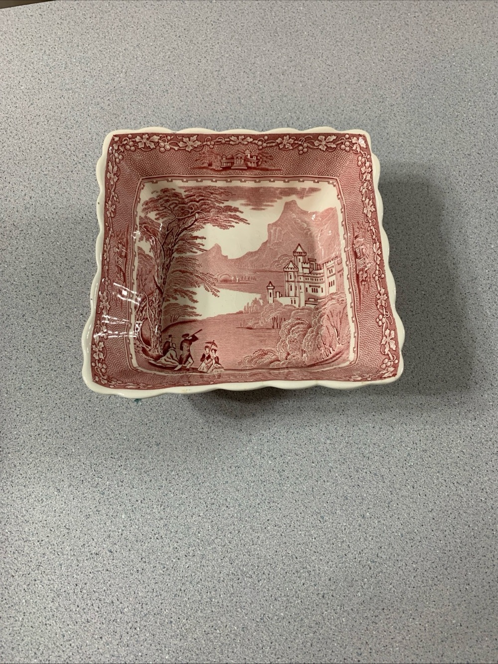 RARE Royal Staffordshire Jenny Lind 1795 Red & White Square Veggie Serving Bowl